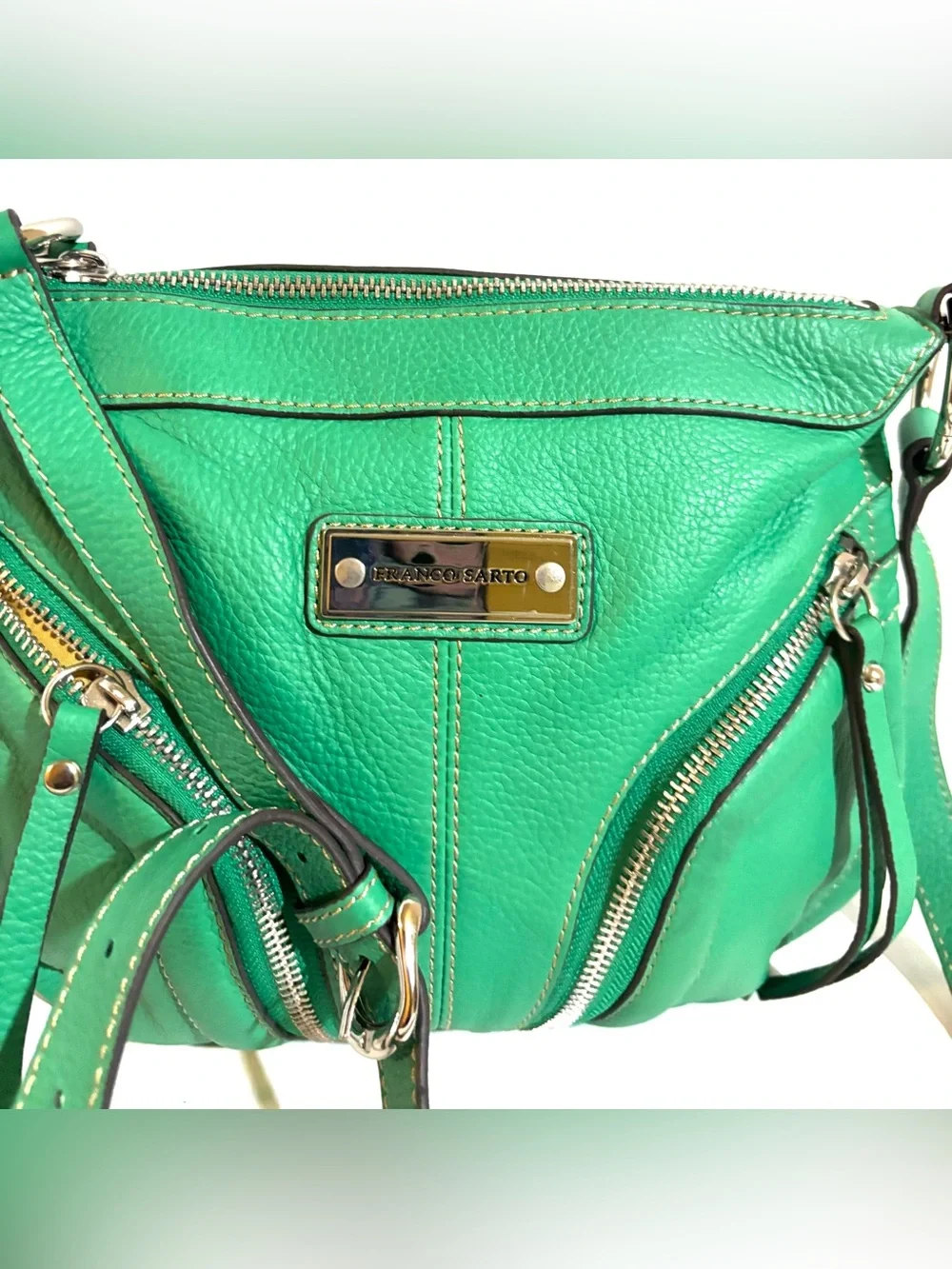 Francesco Biasia Emerald Green Leather Crossbody Bag